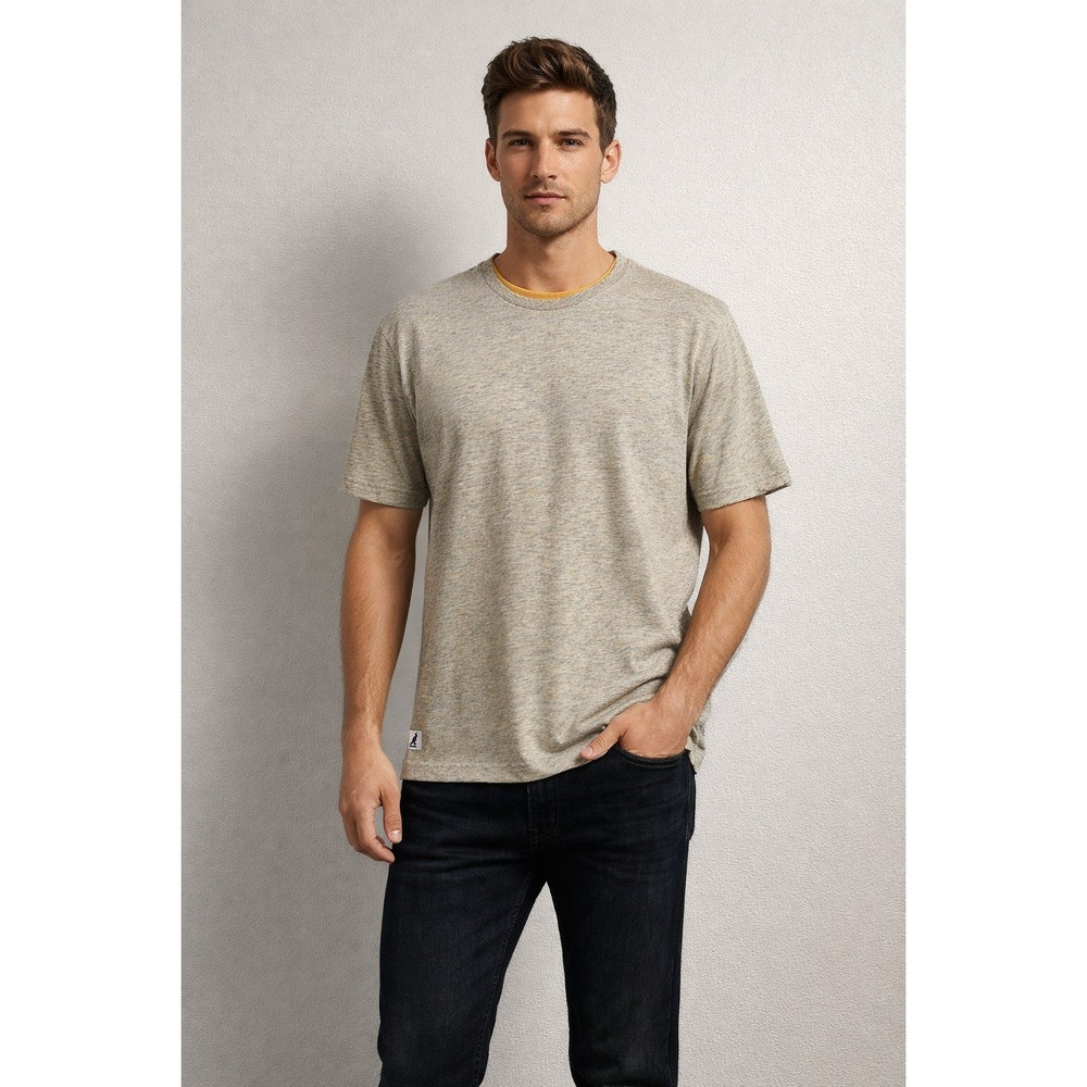 Kangol‎ Men's M Heathered Gray Yellow Short Sleeve T-Shirt Kangaroo Logo Tee